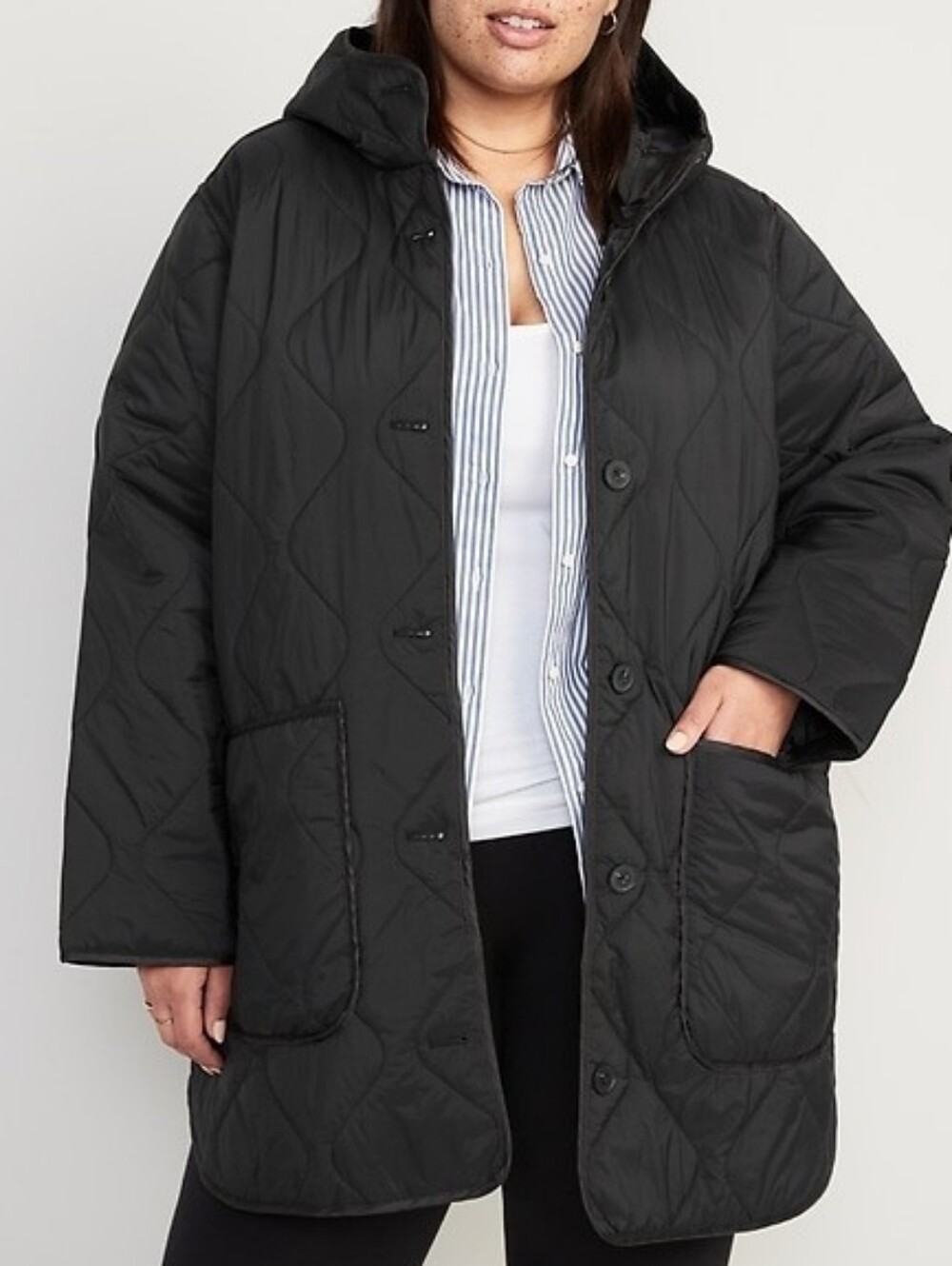 Old Navy Black Quilted Hooded Coat - Women XL